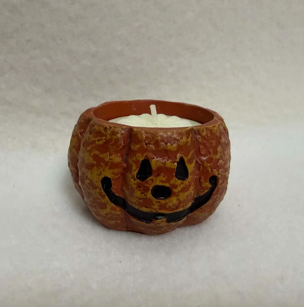 Vintage Crazy Mountain Pumpkin Tealight Holder Halloween Rustic Jack-O-Lantern
